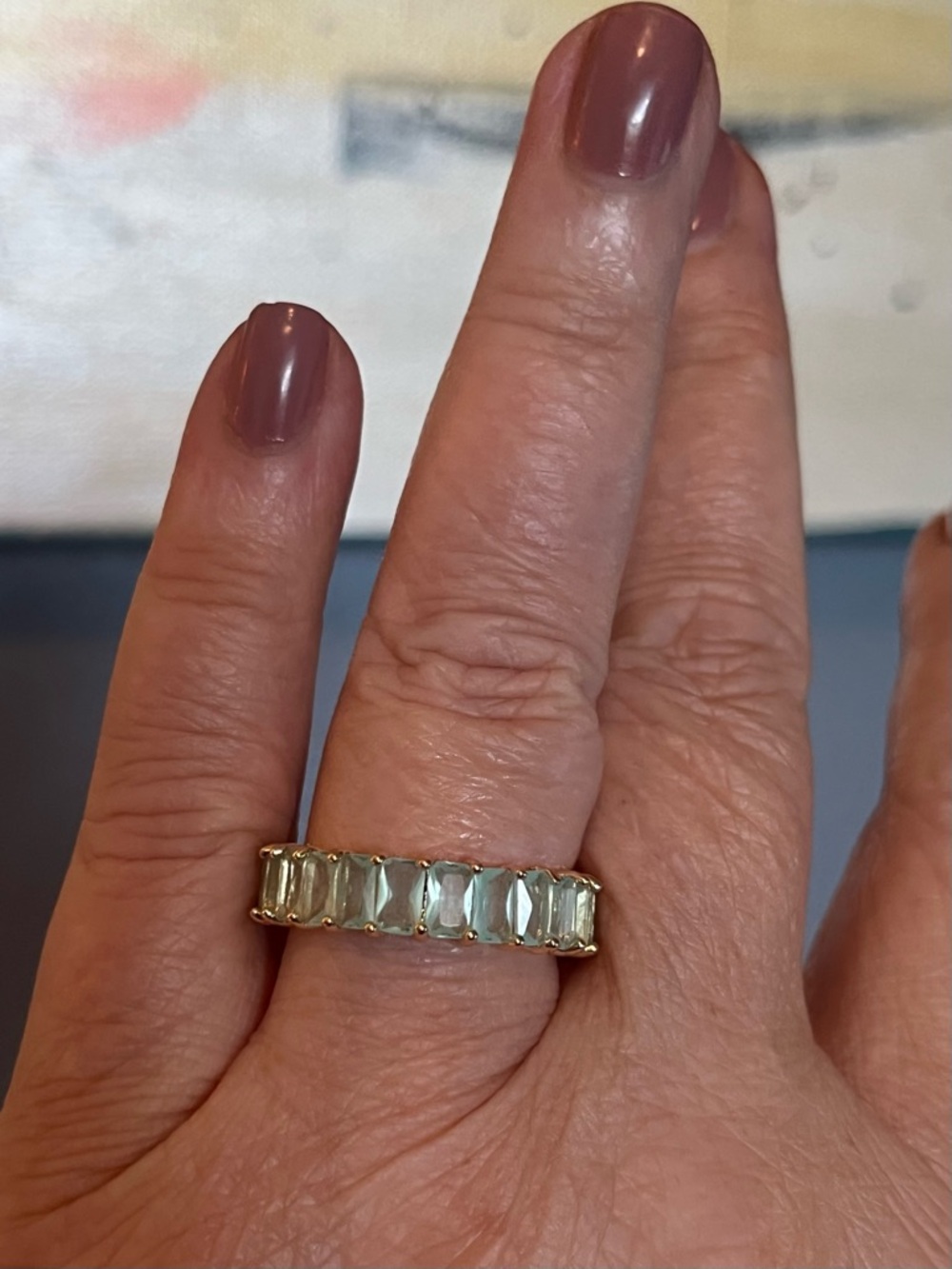 Taffy Green Eternity Band w/Emerald-cut stones.  Just gorgeous for Spring!  Sz 9